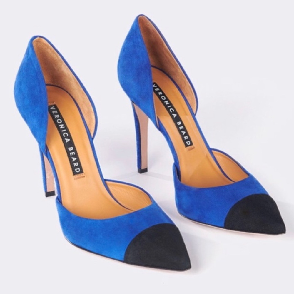 COPY - Veronica Beard Lyssa Suede Heels Pumps Blue Black Colorblock Size EU 37 …